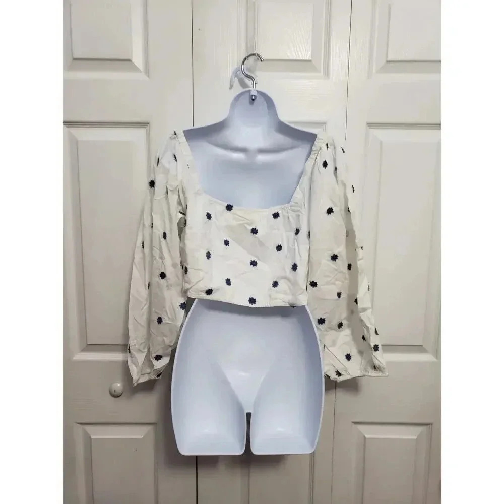FARM RIO Blue FLowers Long Sleeve Crop SZ XL NWOT - Picture 9 of 9